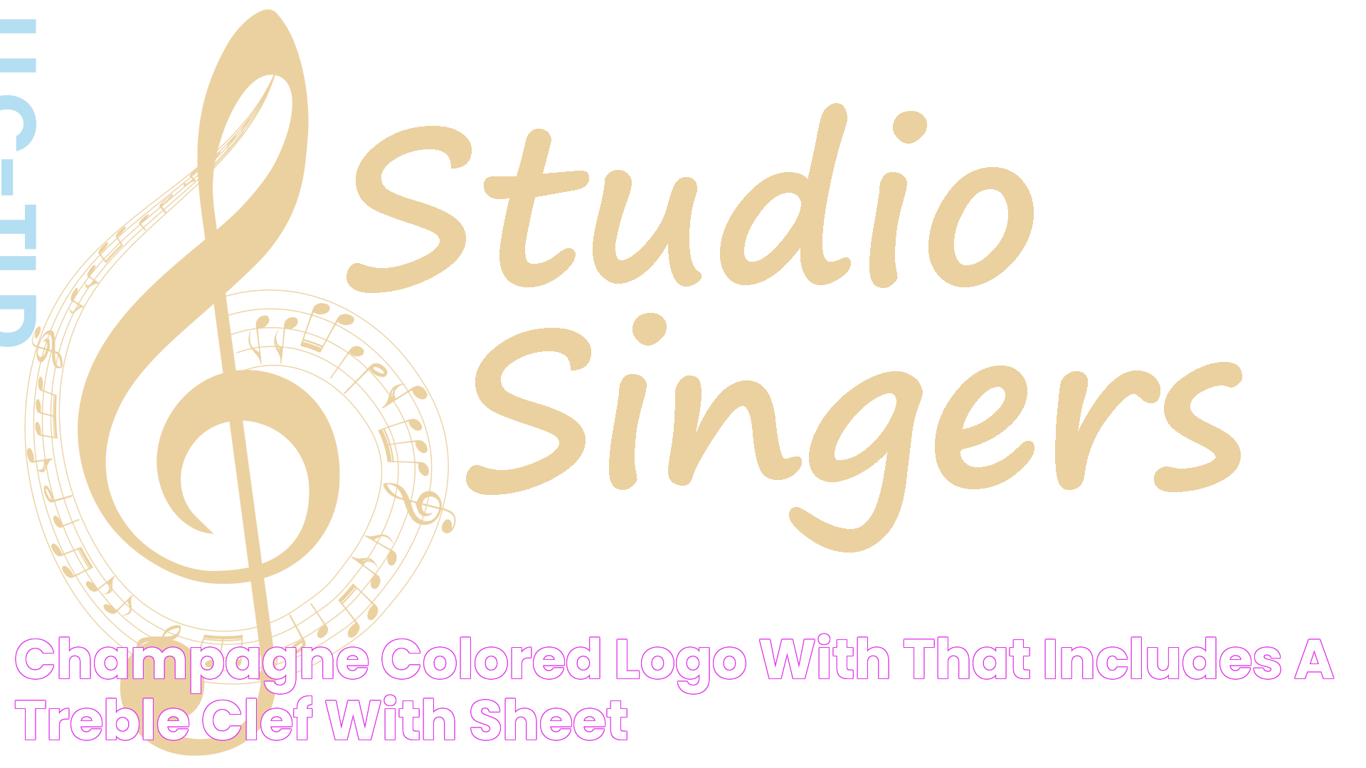 Champagne colored logo with that includes a treble clef with sheet