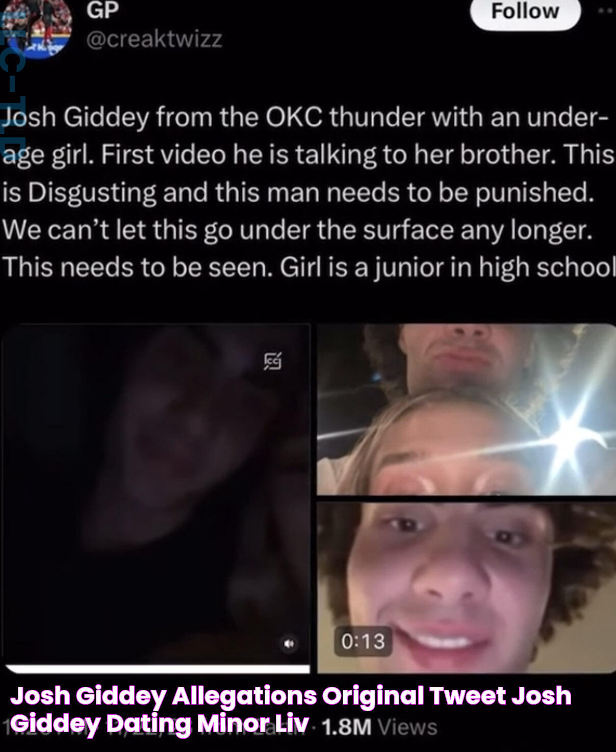 Josh Giddey Allegations original tweet Josh Giddey Dating Minor Liv