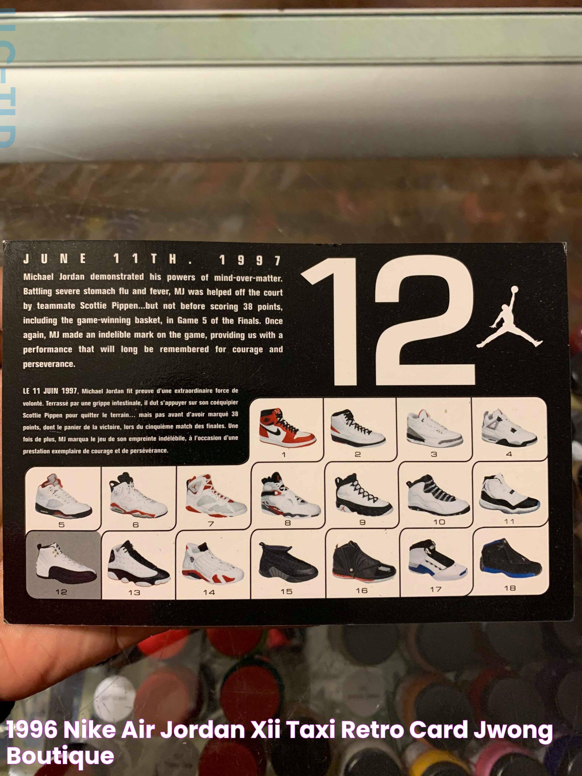 1996 Nike Air Jordan XII Taxi Retro Card Jwong Boutique